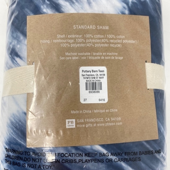 NWT POTTERY BARN TEEN TIE DYE BLUE STANDARD SHAM - Picture 4 of 4